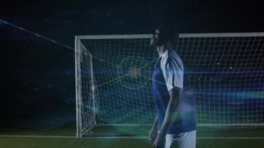 Futbolcular üzerinden bağlantı ağının animasyonu. Spor ve rekabet konsepti dijital olarak oluşturulmuş video.