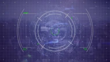 Animation of dna with clone text, hud processing, connecting dots on grid pattern digital interface. Digital composite, global communication, cloud computing, networking, biotechnology, connection.