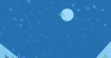 Animation of snow falling over winter landscape at christmas. Christmas, tradition and celebration concept digitally generated video.
