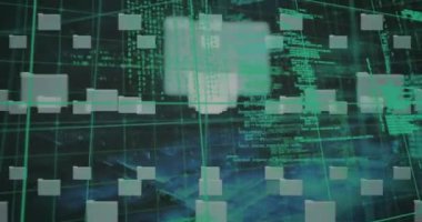 Animation of security padlock over data processing on dark background. Global data processing networks connections and digital interface concept digitally generated video.