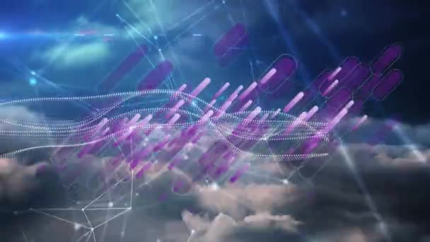 Animation Network Connections Digital Wave Purple Light Trails Clouds Sky — Stock videók