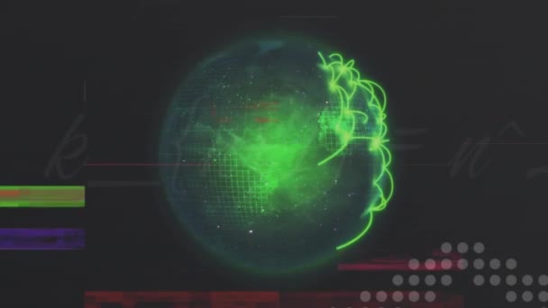 Animation Digital Data Processing Globe Global Connections Technology Digital Interface — Vídeos de Stock