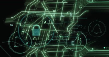 Image of online security padlock over data processing. Global computing, digital interface and data processing concept digitally generated image.