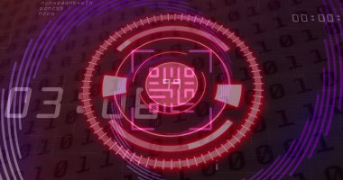 Image of scope scanning with data processing and qr code. Global technology, online security and digital interface concept digitally generated image.