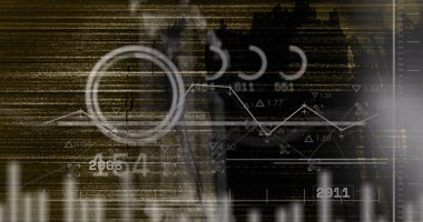 Siyah arkaplan üzerinde veri işleme resmi. küresel iş ve dijital arayüz kavramı dijital olarak oluşturulmuş görüntü.