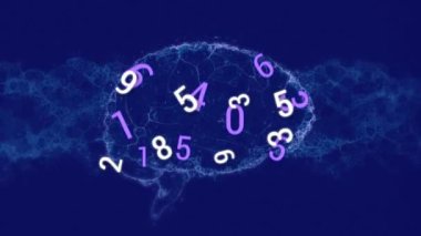 Animation of numbers over brain. Global business, patriotism and digital interface concept digitally generated video.