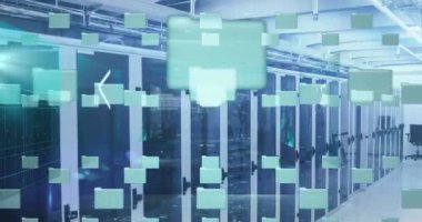 Animation of data processing over server room. Global connections data processing and digital interface concept digitally generated video.