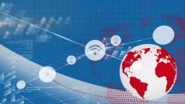 Animation of network of connections over world map. Global digital interface technology and networking concept digitally generated video.