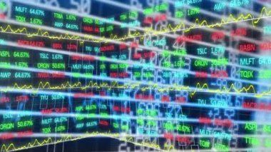 Animation of financial data processing over grid. Global business finances and digital interface concept digitally generated video.