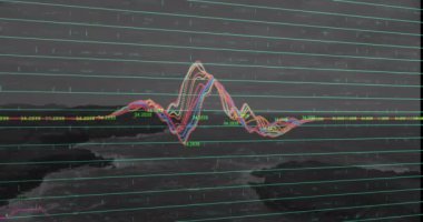 Animation of data processing over red wave. Valentines day network of connections and technology concept digitally generated video.