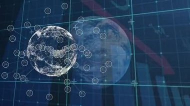 Animation of data processing over globes. Global business and digital interface concept digitally generated video.