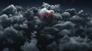 Animation of heart shapes icons over sky. Digital animation of follow like and heart icons increasing in numbers with sky background.