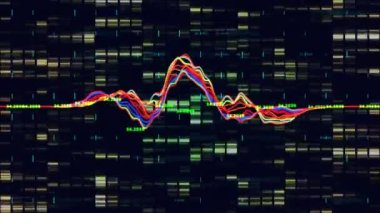 Animation of dna strand over data processing and grid. Global sports fitness and data processing concept digitally generated video.