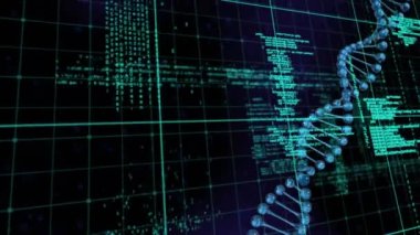 Animation of dna strand spinning and data processing. Global medicine healthcare and technology concept digitally generated video.