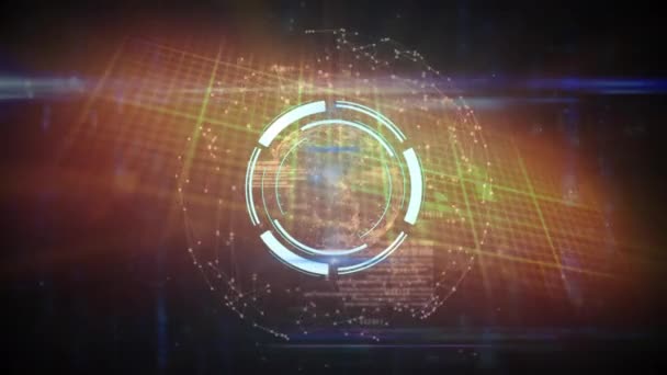 Анімація Неонового Кругового Сканера Глобус Мережі Єднань Чорному Тлі Комп — стокове відео