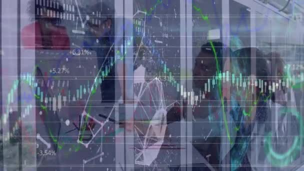 Animation Financial Data Processing Business People Working Office Global Business — Vídeo de stock