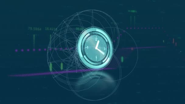 Animation Clock Moving Fast Network Connections Global Digital Interface Technology — Αρχείο Βίντεο