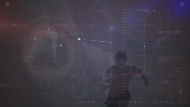 Композитне Відео Абстрактних Мережевих Піктограм Визначеним Спортсменом Працює Фоновому Режимі — стокове відео