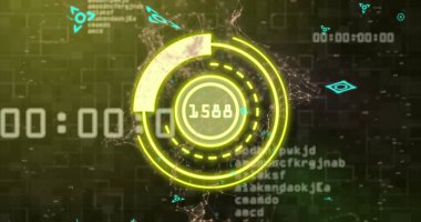 Image of scope scanning with qr code over data processing. Global technology, online security and digital interface concept digitally generated image.