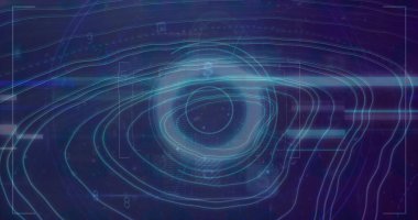 Image of shapes over scope scanning and data processing on black background. Global technology, computing and digital interface concept digitally generated image.