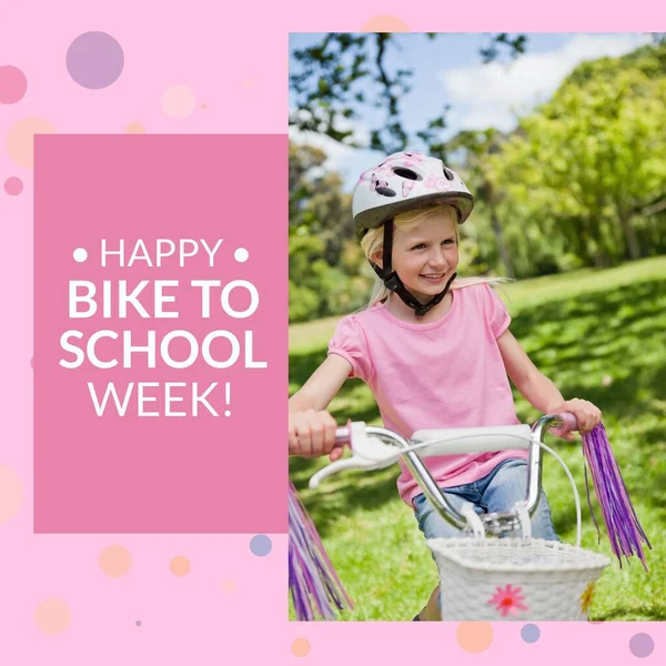 Image Numérique Mignonne Fille Caucasienne Souriante Vélo Heureux Vélo École — Photo