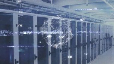 Animation of data processing over computer servers. Global business digital interface technology and networking concept digitally generated video.