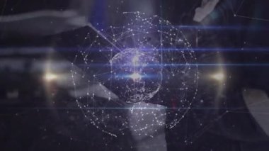 Deponun üzerindeki dünya çapındaki bağlantı ağının animasyonu. Küresel bağlantılar teknolojisi ve dijital arayüz kavramı dijital olarak oluşturulmuş video.