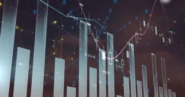 Animation of data processing over landscape. Global business digital interface technology and networking concept digitally generated video.