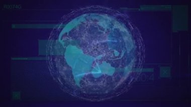 Animation of dna rotating with guilt text over globe with connecting dots on digital interface. Digital composite, global communication, cloud computing, networking, biotechnology, connection.