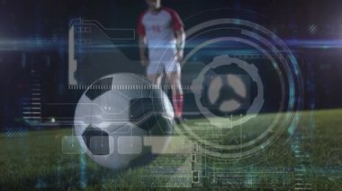 Futbolcu üzerinden veri işleme animasyonu. Dijital arayüz teknolojisi ve bağlantılar konsepti dijital olarak oluşturuldu.