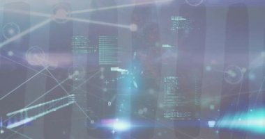 Animation of statistics and data processing over molecules. Global connections business digital interface technology and networking concept digitally generated video.