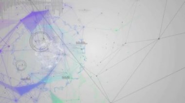 Animation of globe of network of connections and plexus networks against grey background. Global networking and business technology concept