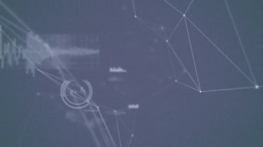 Animation of networks of connections and data processing over black background. Global networking and technology concept.