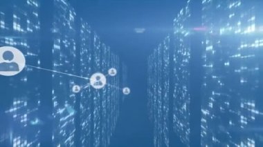 Animation of network of connections with icons over globe. Coronavirus pandemic concept.