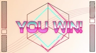 Animation of you win text over shapes. Social media and digital interface concept digitally generated video.