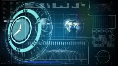 Animation of scope scanning and data processing on black background. Global business connections and digital interface concept digitally generated video.