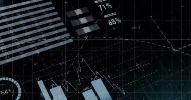 Animation of data processing with mathematical equations on black background. Global technology, computing and digital interface concept digitally generated video.