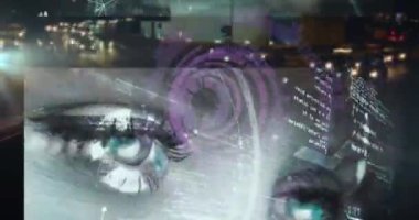 Animation of cyber attack warning over cityscape. Global digital interface technology and connections concept digitally generated video.