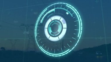 Animation of scope scanning over networks of safe lock round scanner and data processing. Global communication and data security concept digitally generated video.