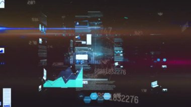 Animation of data processing and globe on black background. Global connections and data processing concept digitally generated video.