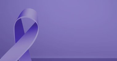 Animation of purple ribbon over purple background. Global medicine, healthcare and digital interface concept digitally generated video.