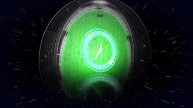 Animation of clock moving over soccer field stadium with raindrops while raining. Digital composite, multiple exposure, sports, playground, environment, nature, art culture and entertainment.