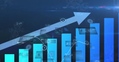 Animation of graph with data processing and scope scanning over blue background. Global technology, computing and digital interface concept digitally generated video.