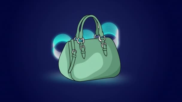 Animation Handbags Glowing Circles Black Background Fashion Pattern Light Concept — Αρχείο Βίντεο