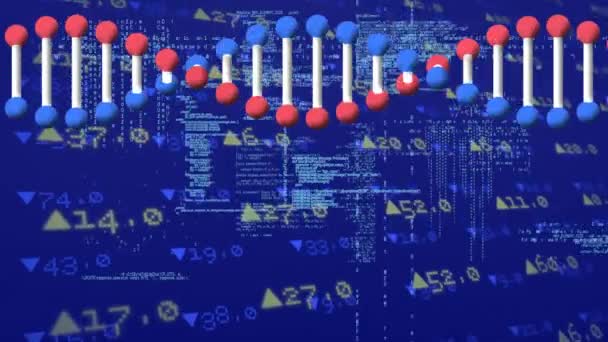 Анімація Ланцюга Dna Обертається Навколо Обробки Даних Зеленому Анімаційному Просторі — стокове відео