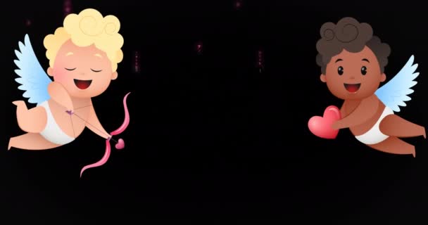 Animation Cupid Icons Light Spots Black Background Social Media Computing — ストック動画