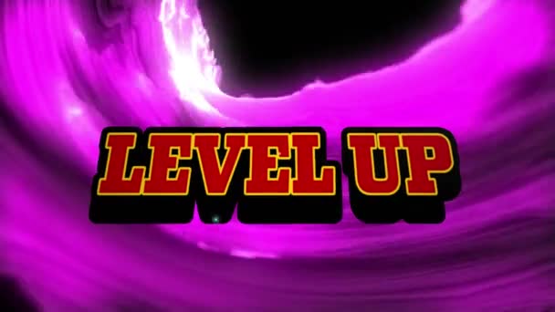 Animation Level Text Moving Colorful Lights Dark Background Video Game — Stockvideo