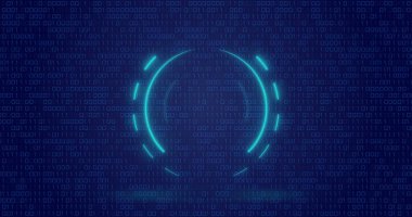 Image of neon circle over digital screen with binary code. Global computers, network, data and technology concept digitally generated image.