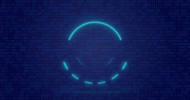 Image of neon circle over digital screen with binary code. Global computers, network, data and technology concept digitally generated image.