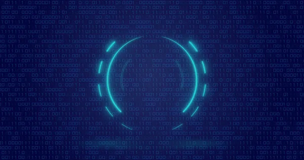 Image of neon circle over digital screen with binary code. Global computers, network, data and technology concept digitally generated image.
